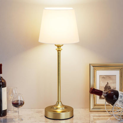 Picture of Cordless Table Lamp Rechargeable Gold - 1 Pack Brass 4000mAH Battery Operated Lamp for Decor, 3000K Stepless Dimming Touch Control Wireless Lamp for Bedroom, Dining Table, Counter, Living Room