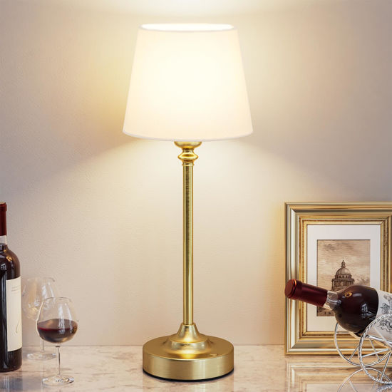 Picture of Cordless Table Lamp Rechargeable Gold - 1 Pack Brass 4000mAH Battery Operated Lamp for Decor, 3000K Stepless Dimming Touch Control Wireless Lamp for Bedroom, Dining Table, Counter, Living Room