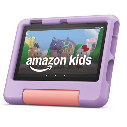 Picture of Amazon Fire 7 Kids tablet (newest model) ages 3-7. Top-selling 7" kids tablet on Amazon. Includes 6 months of ad-free and exclusive content, easy parental controls, 10-hr battery, 16 GB, Purple