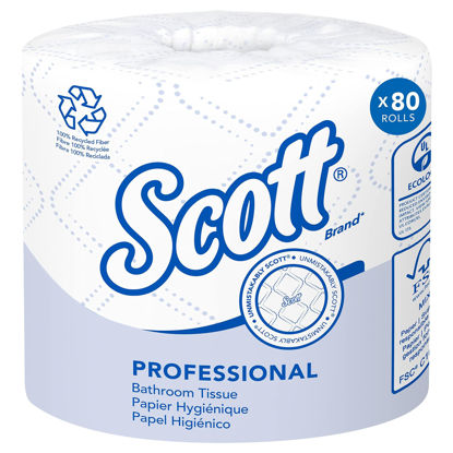 Picture of Scott® Professional 100% Recycled Fiber Standard Roll Bulk Toilet Paper (13217), 2-Ply, Elevated Design, White, Individually wrapped rolls (473 Sheets/Roll, 80 Rolls/Case, 37,840 Sheets/Case)