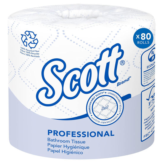 Picture of Scott® Professional 100% Recycled Fiber Standard Roll Bulk Toilet Paper (13217), 2-Ply, Elevated Design, White, Individually wrapped rolls (473 Sheets/Roll, 80 Rolls/Case, 37,840 Sheets/Case)