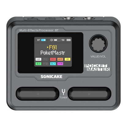 Picture of SONICAKE Pocket Master-Portable Multi Effects Pedal, 100+ Built-in Guitar/Bass/Acoustic Effects, Amp Modeling, IR Cabinets Simulation, Stereo OTG USB Audio Interface, Rechargeable Guitar Pedal (Black)