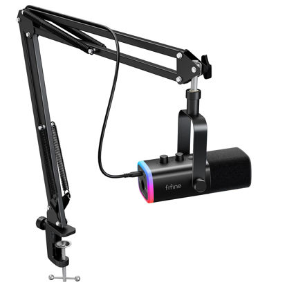 Picture of FIFINE XLR/USB Gaming Microphone Set, Dynamic PC Mic for Streaming Podcasting, Computer RGB Mic Kit with Boom Arm Stand, Mute Button, Headphones Jack, for Recording Vocal Voice-Over-AmpliGame AM8T