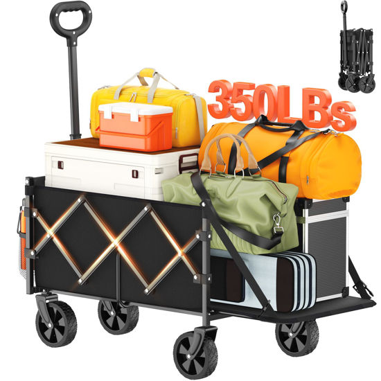 Picture of Geamen Foldable Wagon with Extended Tailgate: Collapsible Large Capacity Folding Wagon - Heavy Duty Utility Carts for Shopping,Garden,Sports,Groceries,Apartment,Camping,Outdoor - Black