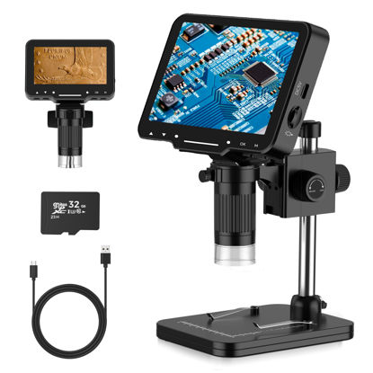 Picture of LCD Digital Microscope,4.3 Inch 1080P 10 Megapixels,10MP Camera Video Recorder with HD Screen,1-1000X Magnification Zoom Wireless USB Stereo Microscope Camera