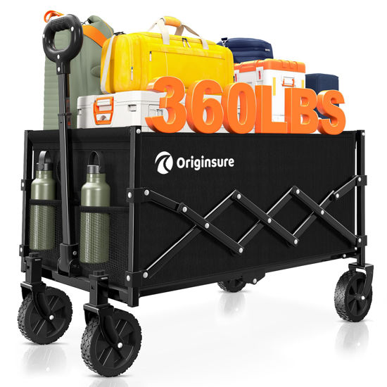 Picture of Originsure Collapsible Wagon Cart Foldable - Lightweight Portable Heavy Duty Folding Beach Wagons with Wheels - Outdoor Utility Carts for Grocery, Camping, Shopping, Sports, Garden with Large Capacity