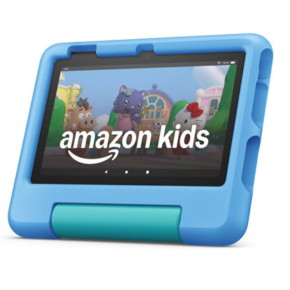 Picture of Amazon Fire 7 Kids tablet (newest model) ages 3-7. Top-selling 7" kids tablet on Amazon. Includes ad-free and exclusive content, easy parental controls, 10-hr battery, 16 GB, Blue