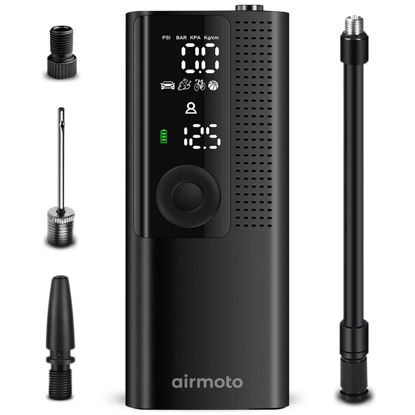 Picture of Airmoto Tire Inflator Portable Air Compressor/Pump for Car Tires w/Digital Tire Pressure Gauge - Air Compressor (120 PSI) - Motorcycle, Electric Bike Pump and Bicycle Pump w/LED Light