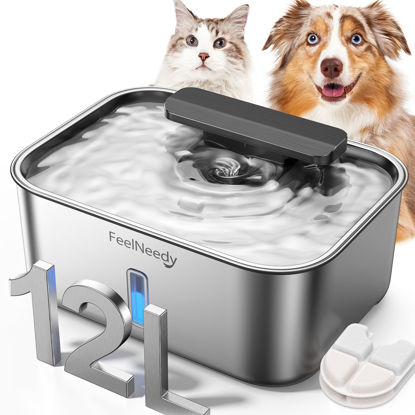 Picture of FEELNEEDY 3 Gal Stainless Steel Dog Water Fountain for Large Dog, Pet Water Fountain, Dog Water Bowl Dispenser with Water Level Window, Super Quiet for S-L Dogs and Multi-Pet, Easy to Clean(FN-W13)