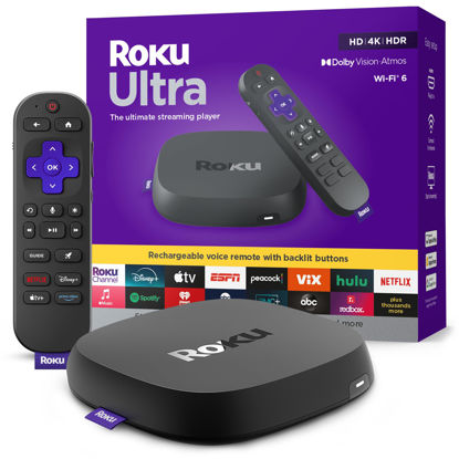Picture of Roku Ultra 2024 - Ultimate Streaming Player - 4K Streaming Device for TV with HDR10+, Dolby Vision & Atmos - Bluetooth & Wi-Fi 6- Rechargeable Voice Remote Pro with Backlit Buttons - Free & Live TV