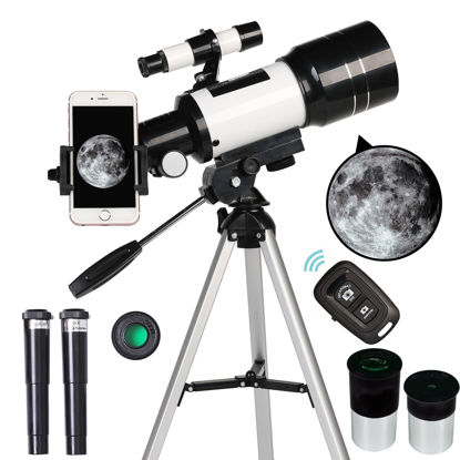 Picture of Telescope for Adults & Kids, 70mm Aperture Refractor (15X-150X) Portable Travel Telescope with Phone Adapter & Wireless Remote, Astronomy Beginners Gifts, Black