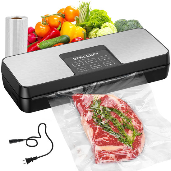 Picture of SPACEKEY Vacuum Sealer Machine, 85Kpa Food Sealer with Bag Roll Storage Space, 8-in-1 Food Vacuum Machine, Pulse Function, Dry&Moist Modes, Built in Cutter, Bag Roll included, Silver