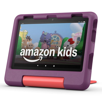 Picture of New Amazon Fire HD 8 Kids tablet, ages 3-7. With bright 8" HD screen. Includes ad-free and exclusive content, parental controls and 13-hr battery, 32GB, Grape, (2024 release)
