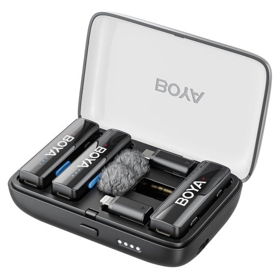 Picture of Boya BOYALINK 2 Wireless Lavalier Microphone for iPhone Camera Android, Mini Lapel Mic, 48 KHz 24 Bit, 6mm Mic, 1000ft, 30h Use, Noise Cancelling, Clip on Mic USB-C/Lightning/3.5mm TRS, Vlog, iPad