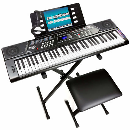 Picture of RockJam 61 Key Keyboard Piano Stand With Pitch Bend Kit, Piano Bench, Headphones, Simply Piano App & Keynote Stickers