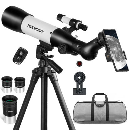 Picture of FREE SOLDIER Telescope 70mm Aperture 500mm Refractor Telescope for Adults High Powered - Professional Astronomical Refracting Telescope for Adults Beginners with Phone Adapter and Carry Bag White