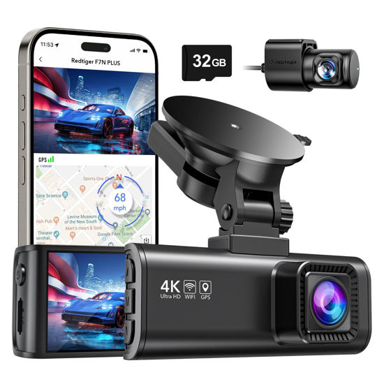 Picture of REDTIGER Dash Cam Front Rear, 4K/2.5K Full HD Dash Camera for Cars, Included 32GB Card, Built-in Wi-Fi GPS, 3.16” IPS Screen, Night Vision, 170°Wide Angle, WDR, 24H Parking Mode(F7NP)