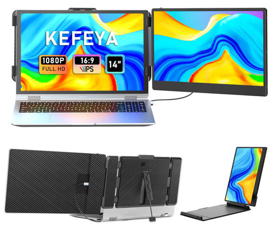 Picture of KEFEYA Laptop Screen Extender, 14" FHD 1080P IPS Laptop Monitor Extender Dual Screen, Portable Monitor for Laptops 13-17" with USB-C/HDMI Port, Plug n Play for Windows/Mac/Android/Switch/PS5