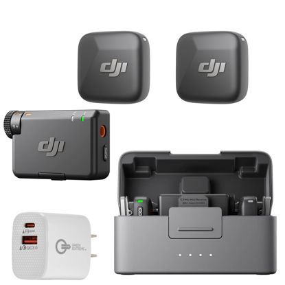 Picture of DJI Mic Mini (2 TX + 1 RX + Charging Case), Ultralight, 48h Use, Noise Cancelling, Automatic Limiting, Wireless Microphone for Camera/iPhone/Android, Vlog, Streaming + 20W 2-Port Wall Charger