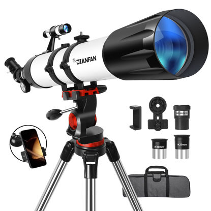 Picture of Dianfan Telescope,90mm Aperture 800mm Telescopes for Adults Astronomy,Portable Professional Refractor Telescope for Beginners,with Stainless Tripod & Phone Adapter,Carry Bag