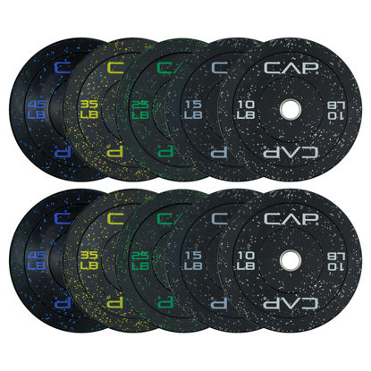 Picture of CAP Barbell Economy - Speckled Olympic Bumper Plate Set with Color Logo, Black, 260 lbs Set