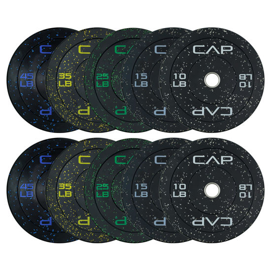 Picture of CAP Barbell Economy - Speckled Olympic Bumper Plate Set with Color Logo, Black, 260 lbs Set