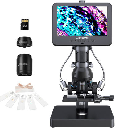 Picture of Andonstar AD266S 20X-5000X HDMI Digital Microscope, 5 Lens 2160P UHD Video Record, 7'' LCD Microscope for Adults Kids, Home Lab Biological Microscope Kit with Slides, Coin Microscope Full View