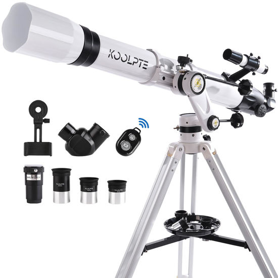 Picture of Telescope 90mm Aperture 900mm - Vertisteel AZ Mount Base, High Precision Adjustment, Magnification 45-450x, Wireless Remote, Phone Adapter - Ideal for Astronomy Enthusiasts and Beginners (White)