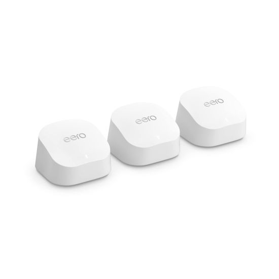 Picture of Amazon eero 6+ mesh wifi system - Supports internet plans up to a Gigabit, Coverage up to 4,500 sq. ft., Connect 75+ devices, 3-pack
