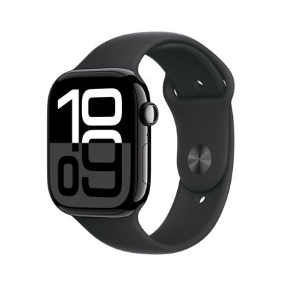 Picture of Apple Watch Series 10 [GPS 46mm case] Smartwatch with Jet Black Aluminium Case with Black Sport Band - M/L. Fitness Tracker, ECG App, Always-On Retina Display, Water Resistant