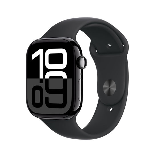 Picture of Apple Watch Series 10 [GPS 46mm case] Smartwatch with Jet Black Aluminium Case with Black Sport Band - M/L. Fitness Tracker, ECG App, Always-On Retina Display, Water Resistant