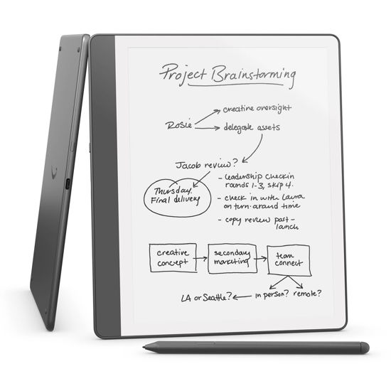 Picture of New Amazon Kindle Scribe (64GB) - Redesigned display with uniform borders. Now write directly on books and documents. With built-in notebook summarization. Includes Premium Pen - Tungsten