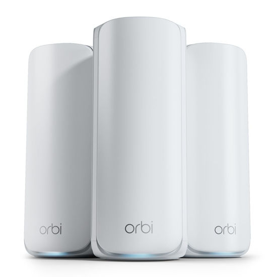 Picture of NETGEAR Orbi 770 Series Tri-Band WiFi 7 Mesh Network System (RBE773) - Router + 2 Satellite Extenders, Security Features, Up to 11Gbps, Covers up to 8,000 sq. ft., 100 Devices, 2.5 Gig Internet Port