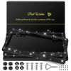 Picture of QUANQIUFEI 2 Pack Bling License Plate Frames for Women, Sparkly Rhinestone Diamond Car Accessories with Glitter Crystal Caps (Black)