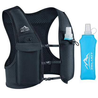 Picture of Zelvot Running Vest for Women Men, USA Original Patent, Adjustable Chest Straps Running Hydration Vest with 500ml Soft Flask, Lightweight Breathable Reflective Running Vest for Trail Running - M/L