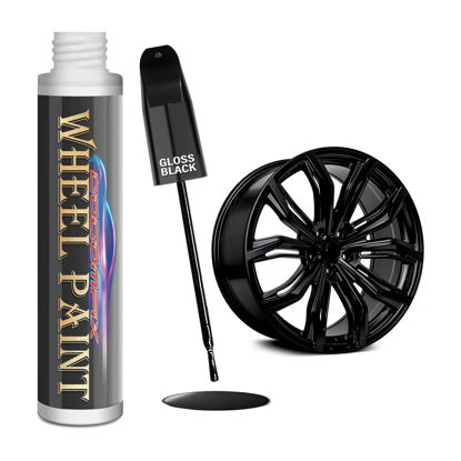 Picture of Gloss Black Rim Touch Up Paint, Car Wheel Scratch Repair Touch Up Paint Pen, Quickly Fix Rim Scratches, Curb Rashes and Surface Damage, Universal Color Black Rim Paint (Gloss Black)