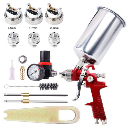 Picture of BANG4BUCK High Performance HVLP Gravity Feed Spray Gun with 1.4mm 1.7mm 2.5mm Fluid Tips, 1000cc Aluminum Cup for Auto Paint, Primer, Clear/Top Coat & Touch-Up