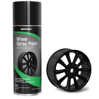 Picture of NADAMOO Aluminum Wheel Spray Paint, Car Rim Aerosol Paint for Recolor and Protection of Metal Surface, Semi-gloss Black, 1 Can, 13 Oz