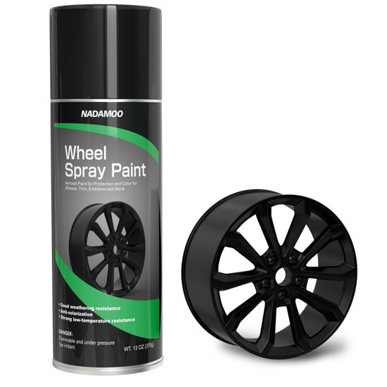 Picture of NADAMOO Aluminum Wheel Spray Paint, Car Rim Aerosol Paint for Recolor and Protection of Metal Surface, Semi-gloss Black, 1 Can, 13 Oz