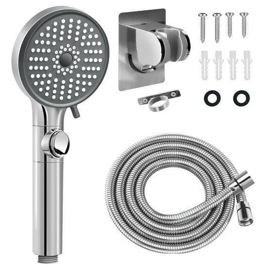 Picture of RV Shower Head with Hose, High Pressure 5 Mode Shower head Replacement, Shower Head for RV/Campers, Travel Trailer, Motorhome for Water Saving, Handheld Shower Head Holder and Hose, On Off Switch