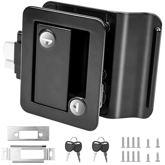 Picture of Siasky Black RV Door Lock Replacement, Upgraded RV Door Latch with Paddle Deadbolt 4 Keys, Camper Door Lock for Travel Trailers Horse Cargo Hauler, Zinc Alloy Trailer Entry Door Latch Replacement