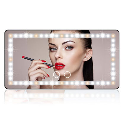 Picture of Car Sun Visor Vanity Mirror, Rechargeable Makeup Mirror with 3 Light Modes & 60 LEDs - Dimmable Clip-on Rear View Sun-Shading Cosmetic Mirror, Universal for Car SUV(Black)
