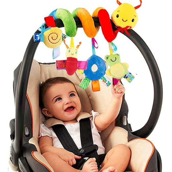 Picture of Baby Crib Hanging Rattles Toys - Infant Baby Worm Crib Bed Around Rattle Bell Cartoon Insect Spiral Hanging Toy with Ringing Bell for Infants Bed Stroller Car Seat Bar for Babies Boys and Girls