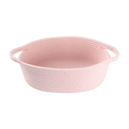 Picture of XUANGUO Small Woven Basket Cute Oval Cotton Rope Gifts Basket with Handle Empty Baby Wicker Storage Basket nursery Box Bin kids organizer Cat Dog toy basket Easter Basket light pink