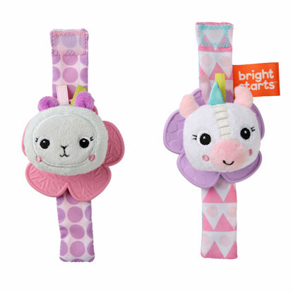Picture of Bright Starts Rattle & Teethe Wrist Pals Toy, Unicorn & Llama, Newborn+, 2 Count