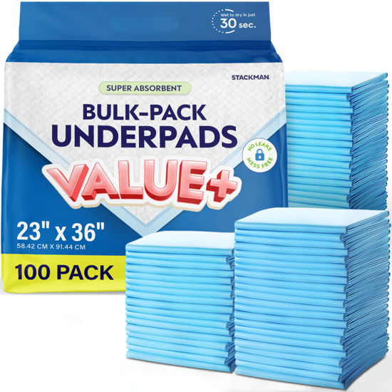 Picture of Chucks Pads Disposable [100-Pack] Adult Incontinence Underpads 23"x 36" Large Absorbent Fluff Protective Bed Pads, Toddler Mattress Pads - Pee Pads for Pets, Kids & Adults - Dog & Puppy Training Pads