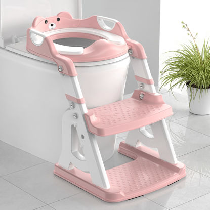Picture of Meulife Potty Training Seat, Upgrade 2 in 1 Potty Training Toilet for Toddler, Toddler Toilet Seat for Boys Girls with Splash Guard, Anti-Slip Pad and Step Stool (Pink)