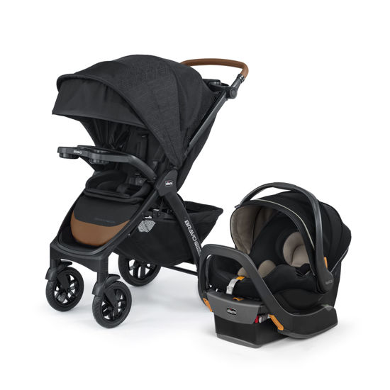 Picture of Chicco Bravo Primo Trio Travel System, Quick-Fold Stroller with Chicco KeyFit 35 Zip Extended-Use Infant Car Seat and Stroller Combo | Springhill/Black