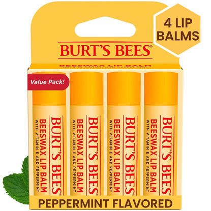 Picture of Burt's Bees Lip Balm Stocking Stuffers, Moisturizing Lip Care Christmas Gifts, Original Beeswax with Vitamin E & Peppermint Oil, Natural Origin Lip Care (4-Pack)