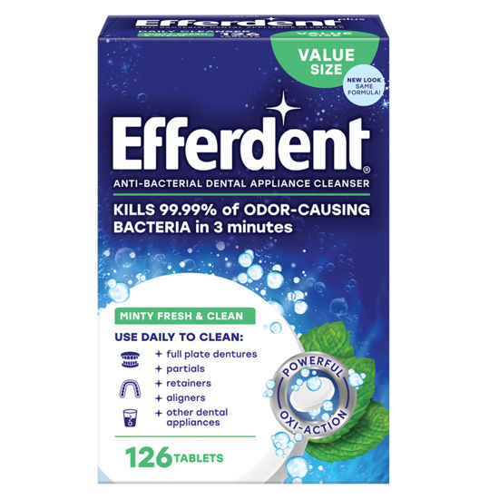Picture of Efferdent Retainer Cleaning Tablets, Denture Cleaning Tablets for Dental Appliances, Minty Fresh & Clean, 126 Count